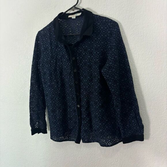 Boden Women's Blue Eyelet Cutout Collared Button Front Long Sleeve Blouse Top Si - Picture 4 of 8